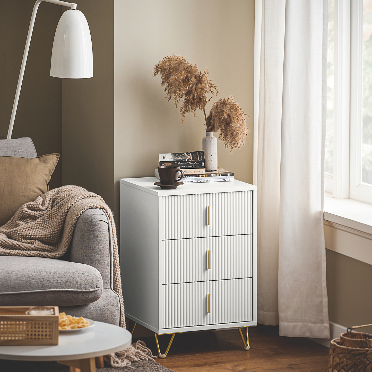 Table de chevet SoBuy FBT115-L-W - 3 tiroirs - 40 x 40 x 64 cm - Blanc