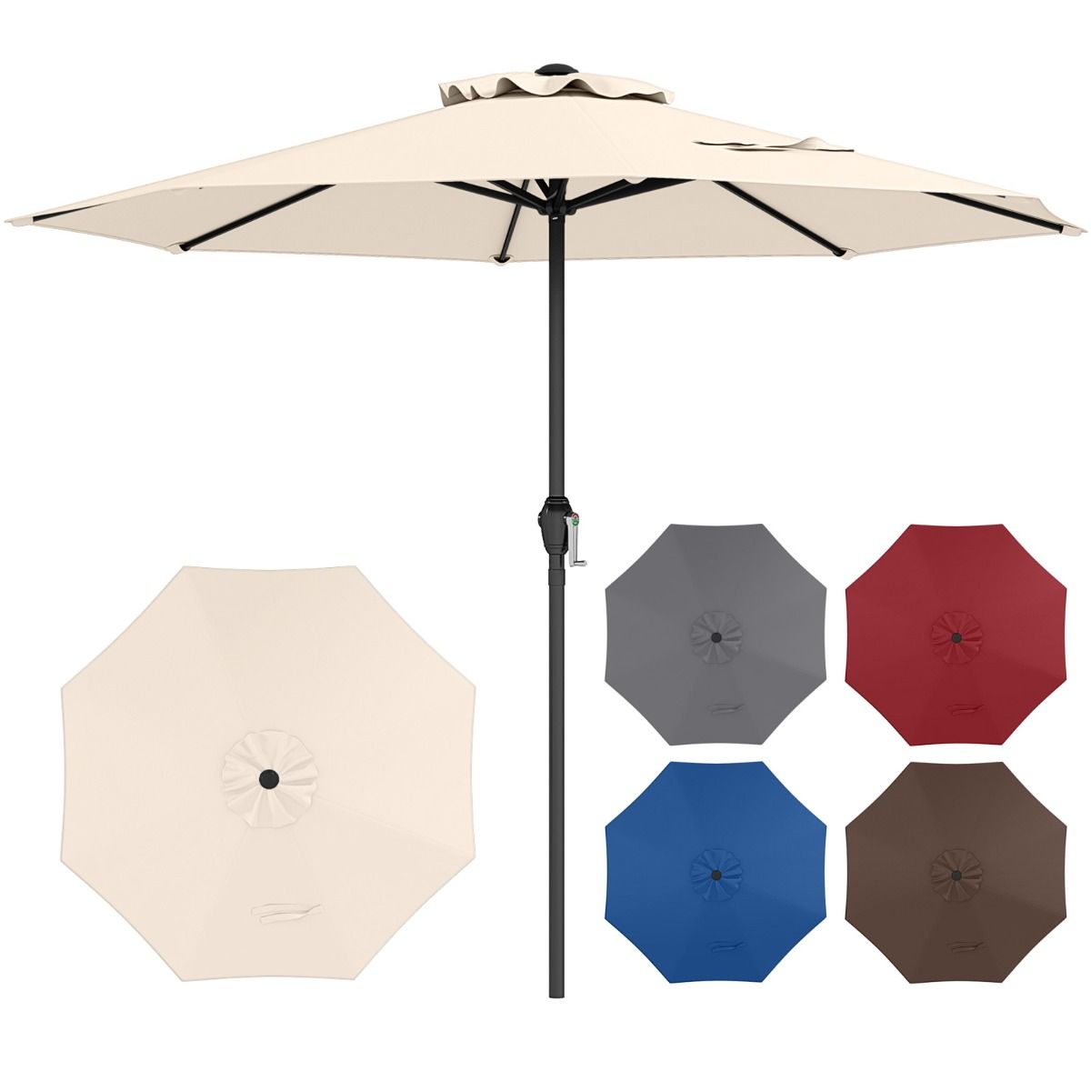 Parasol de terrasse Coast avec système oscillant - toit ventilé - 8 baleines robustes - marron - 260 cm
