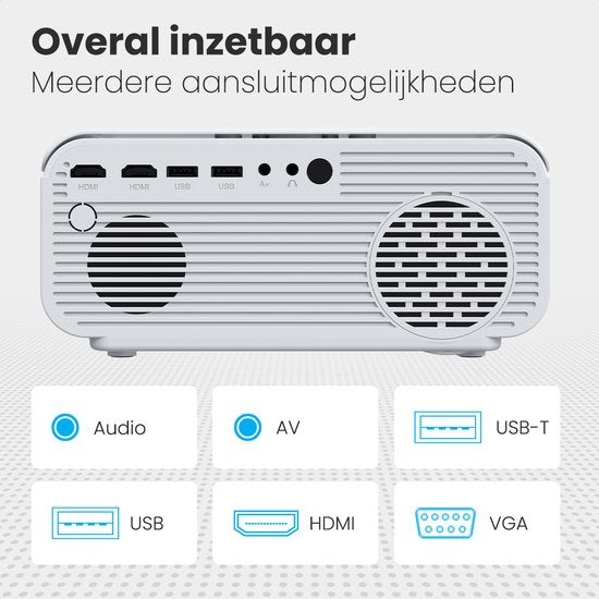 Projecteur 170 pouces - Auronic Beamer - Télécommande et sac de transport - 10 000 Lumens - WiFi - Full HD - Câble HDMI - Blanc