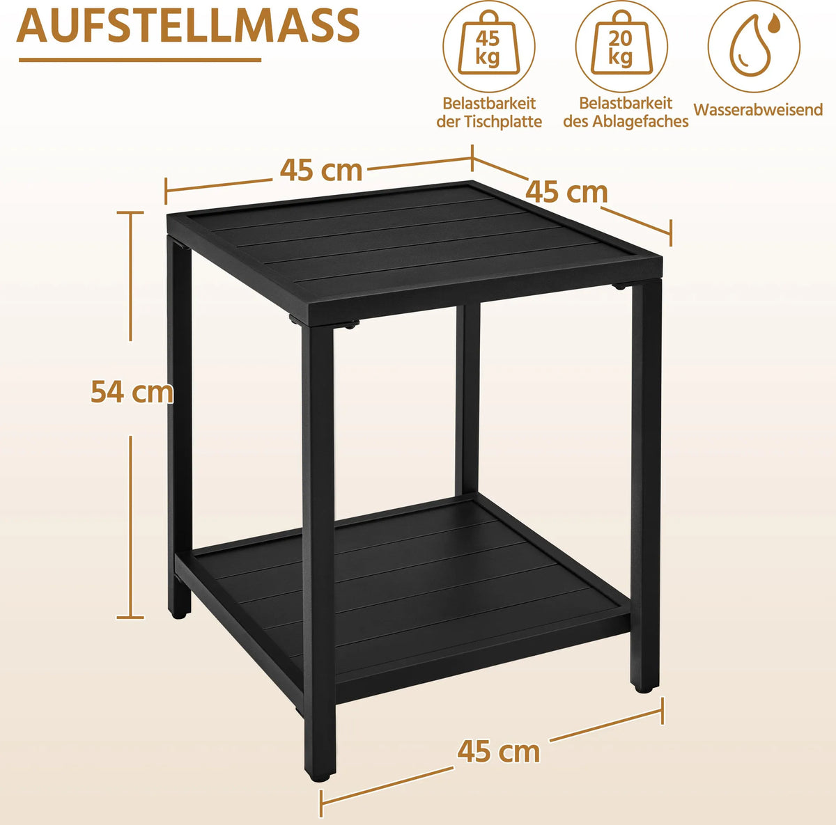 Yaheetech Table de jardin à deux niveaux, table d'appoint 45 × 45 × 54 cm, noire