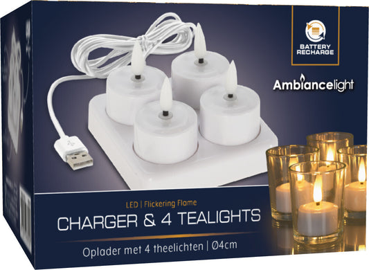 Set de bougies rechargeables - Koopman - 4 pièces AVEC chargeur blanc