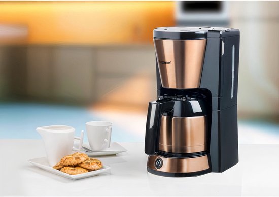 Cafetière à filtre Bestron 900 W - ACM1000CO - 1 L, 8 tasses - Verseuse isotherme - Cuivre - Garantie 5 ans