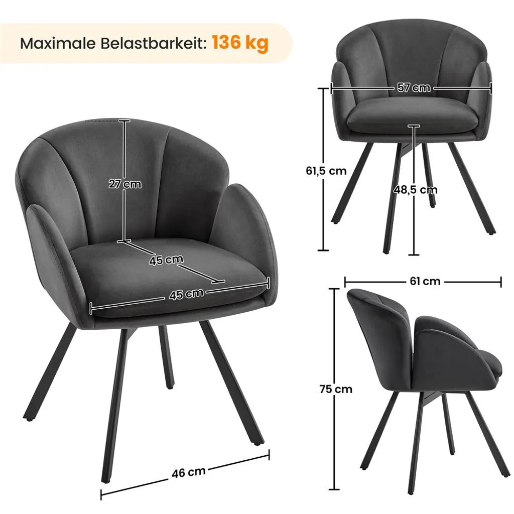 Chaise de bureau pivotante Yaheetech en velours avec double coussin, gris foncé