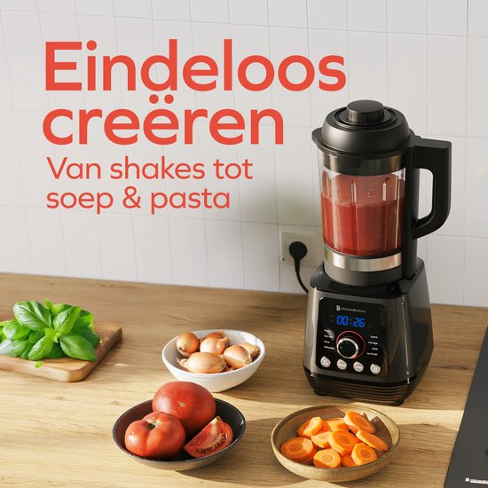 KitchenBrothers Blender - Thermoblender - 1.75L - Fonction cuisson - 700+1000W - Smoothie Maker - Ice Crusher - Noir