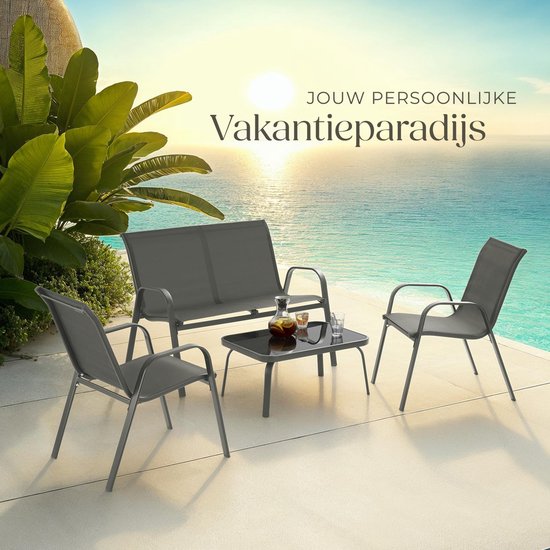 tectake® Garden Set Nora - Ensemble de sièges modernes pour 4 personnes - Ensemble de salon avec canapé de jardin et 2 chaises de jardin en tissu textile respirant et résistant à l'eau - Ensemble de balcon avec table d'appoint - Ensemble de mobilier de ja