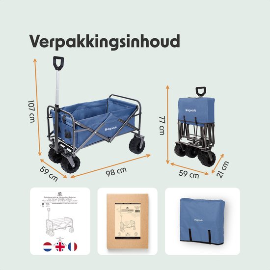 LifeGoods Wagon - Pliable - Capacité de charge 80KG - 94L - Polyester lavable - Bleu