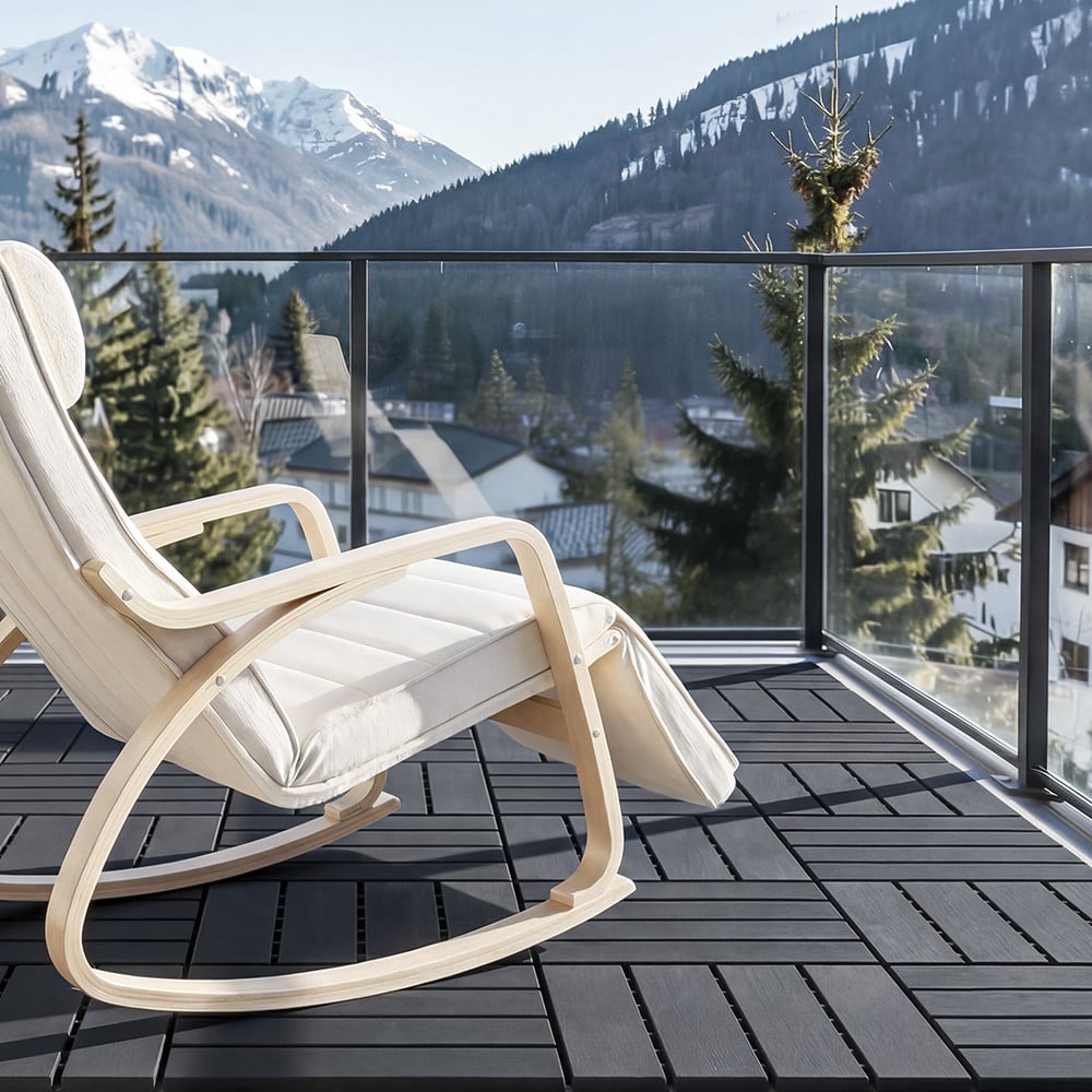 Dalles de terrasse en plastique Sobuy, noires - Système d'emboîtage - Finition imitation bois - Pour balcons et terrasses