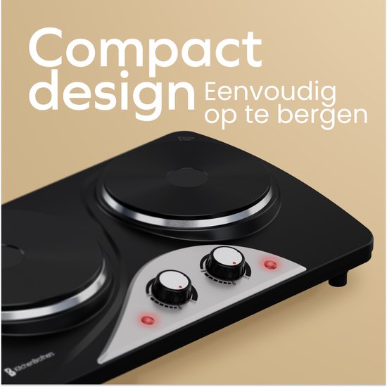 KitchenBrothers Table de cuisson électrique - 2 brûleurs - pose libre - 7 réglages de température - 1500W + 1000W - Noir