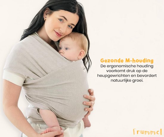Frummel Baby Sling Beige - Écharpe de portage - Porte-bébé - Écharpe tissée - Bébé 0-36 mois - Nouveau-né