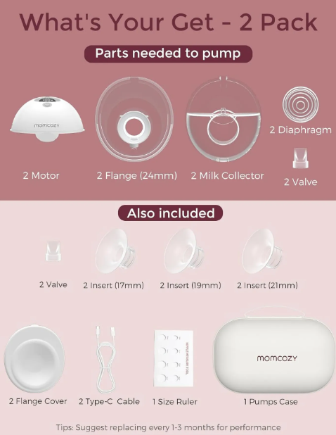 Momcozy M5 : tire-lait portable mains libres, lot de 2 - Gris - 3 modes et 9 niveaux d'aspiration