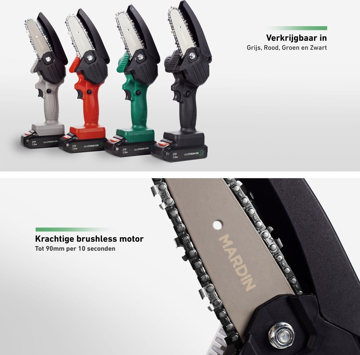 Mardin - Mini tronçonneuse - Scie d'élagage - 2 Batteries - Mallette incluse - Noir