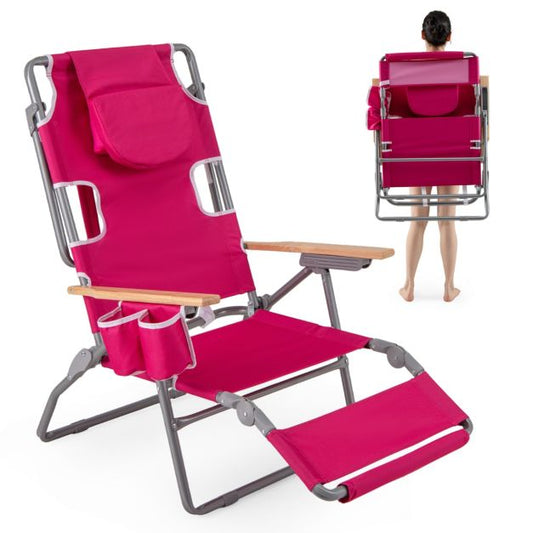 Chaise de plage pliable Coast 66 x 149 x 56 cm - 3-en-1 - Repose-pieds/ouverture au niveau du visage - Rouge rose