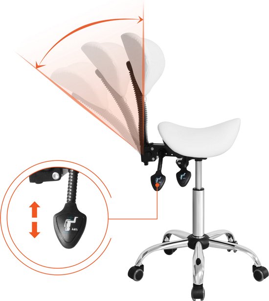 Tabouret de selle ergonomique - tabouret de barbier - tabouret - réglable en hauteur - dossier inclinable et réglable