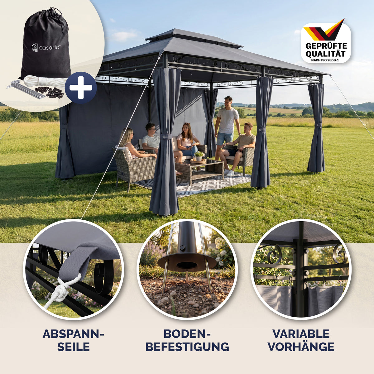 Pavillon Casaria Topas 3 x 4 m - Avec parois latérales et toit ventilé - Protection UV 50+ - Structure en acier - Anthracite