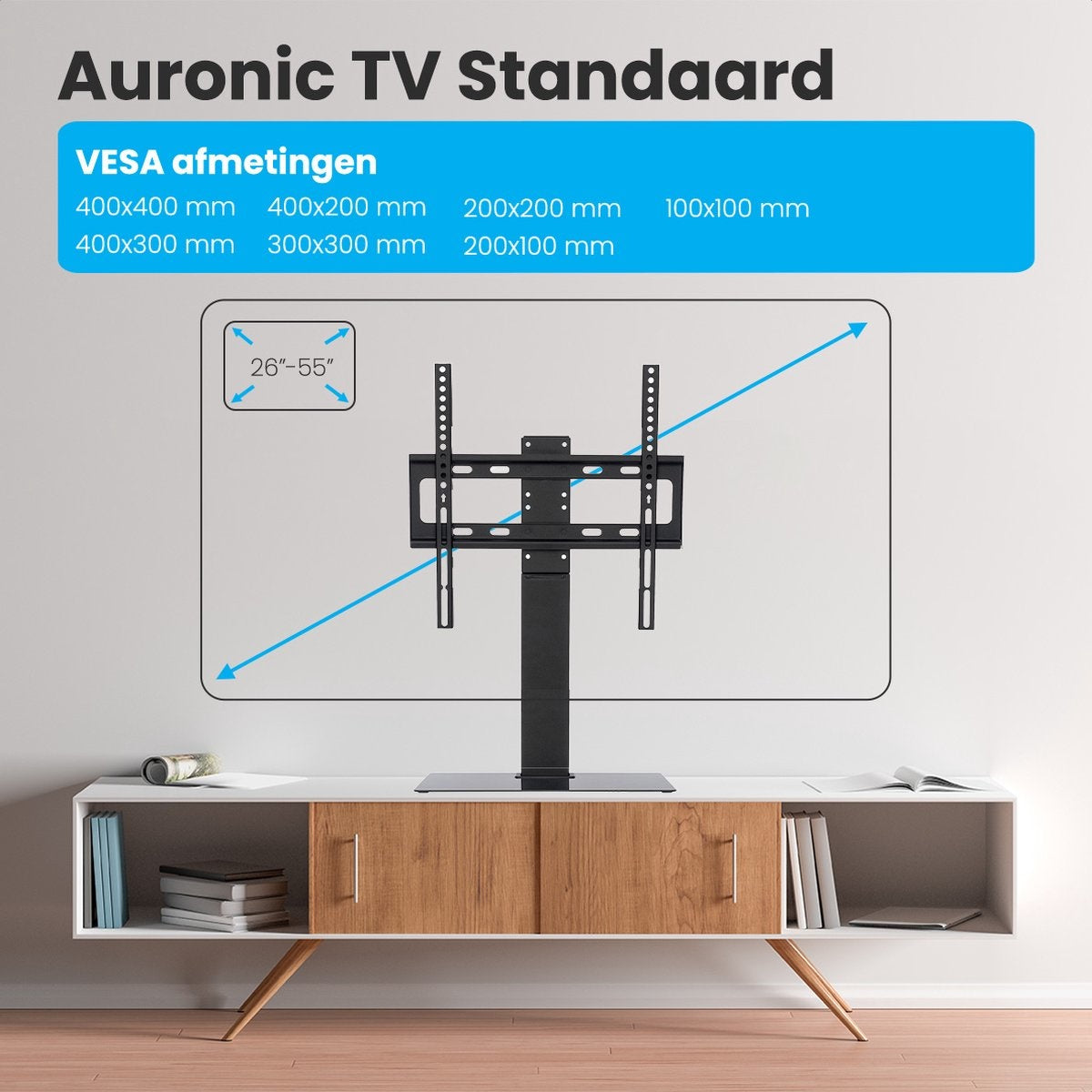 Auronic TV Stand - Pied TV - Rotatif - Réglable - Inclinable - 26 à 55 pouces - Noir