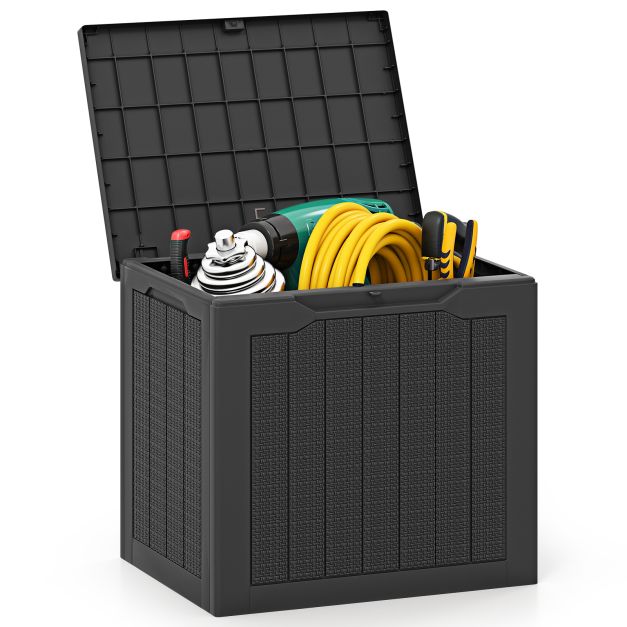 Coast Storage Box Black - Boîte d'extérieur 96L avec couvercle verrouillable et aspect rotin - 56 x 41 x 50,5 cm
