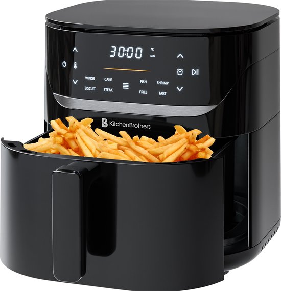 KitchenBrothers Airfryer XL - 5L - 1500W - Friteuse à air chaud - 80ºC à 200ºC - 8 Programmes de cuisson - Noir