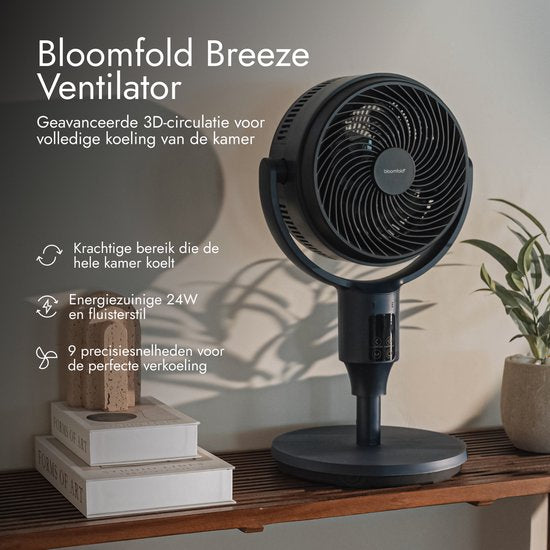 Ventilateur Bloomfold Breeze - 108 cm - Bleu nuit - Commande tactile - Oscillation 3D - Minuterie - 9 vitesses