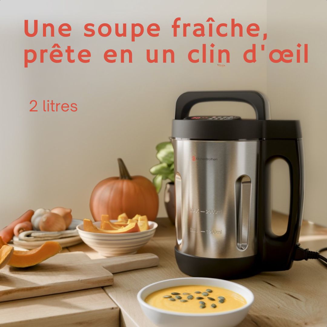Machine à soupe KitchenBrothers- 2L - 5 programmes - affichage de la minuterie - mixeur - acier inoxydable/noir