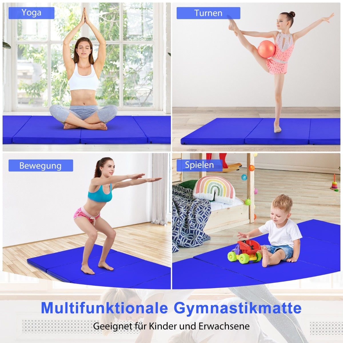 Coast 240 x 120 x 5 cm tapis de gymnastique pliant avec fermeture velcro et 2 poignées