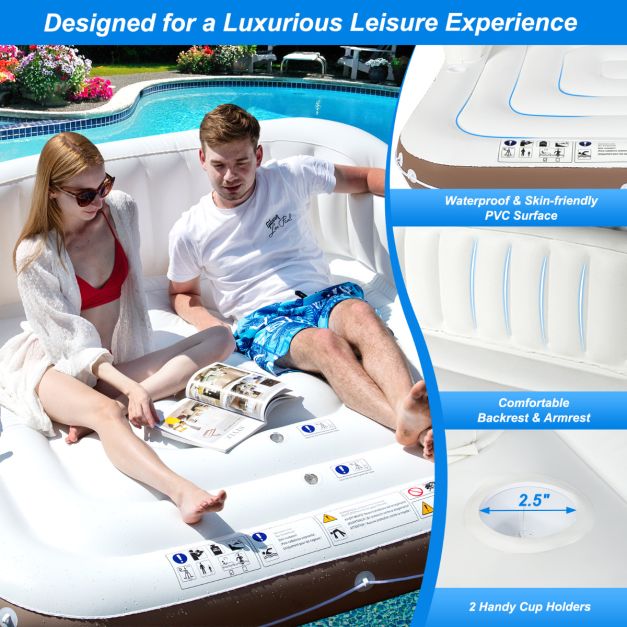 Costway Île de bain gonflable - baldaquin réglable et porte-gobelets - max. 200 kg - 180 x 180 x 160 cm - blanc/marron/argenté