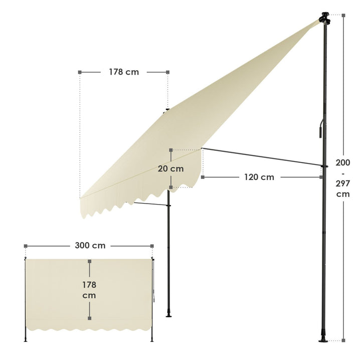 Juskys Parasol Balcon/Terrasse - 300x120 cm - Beige - avec manivelle