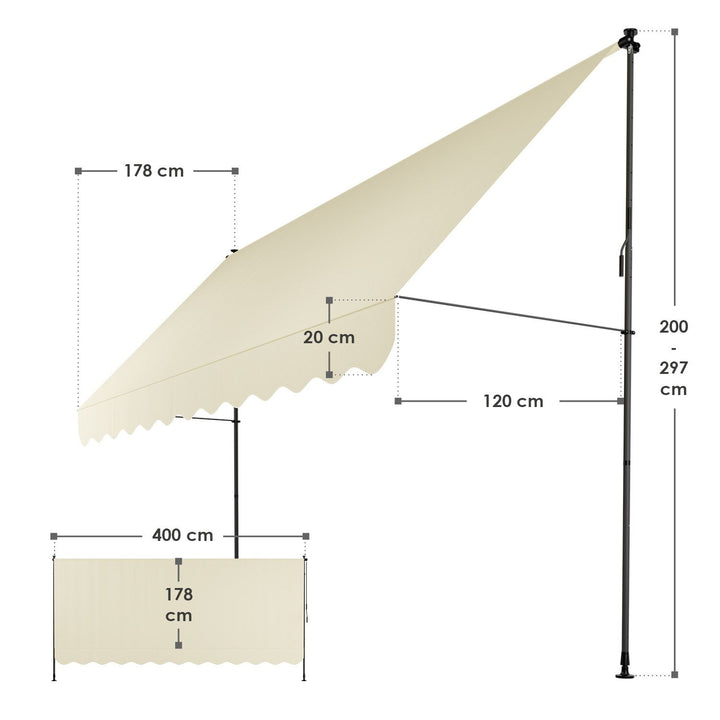 Juskys Auvent de soleil - 400 x 120 cm - Déperlant et résistant aux UV - Beige