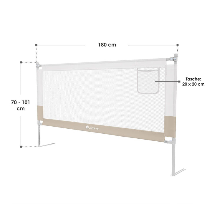 Juskys - Barre de lit Jaron - 180 cm - réglable en hauteur et pliable - pour matelas de 5 à 25 cm - avec compartiment de rangement pratique - tissu Oxford et beige