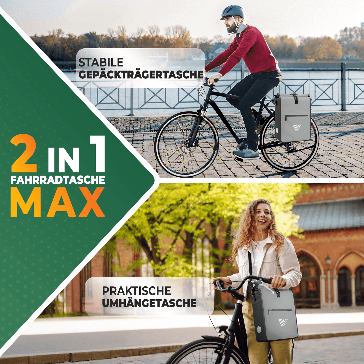 MiVelo Max - Sacoche étanche 2-en-1 pour porte-bagages - Gris - 25 L