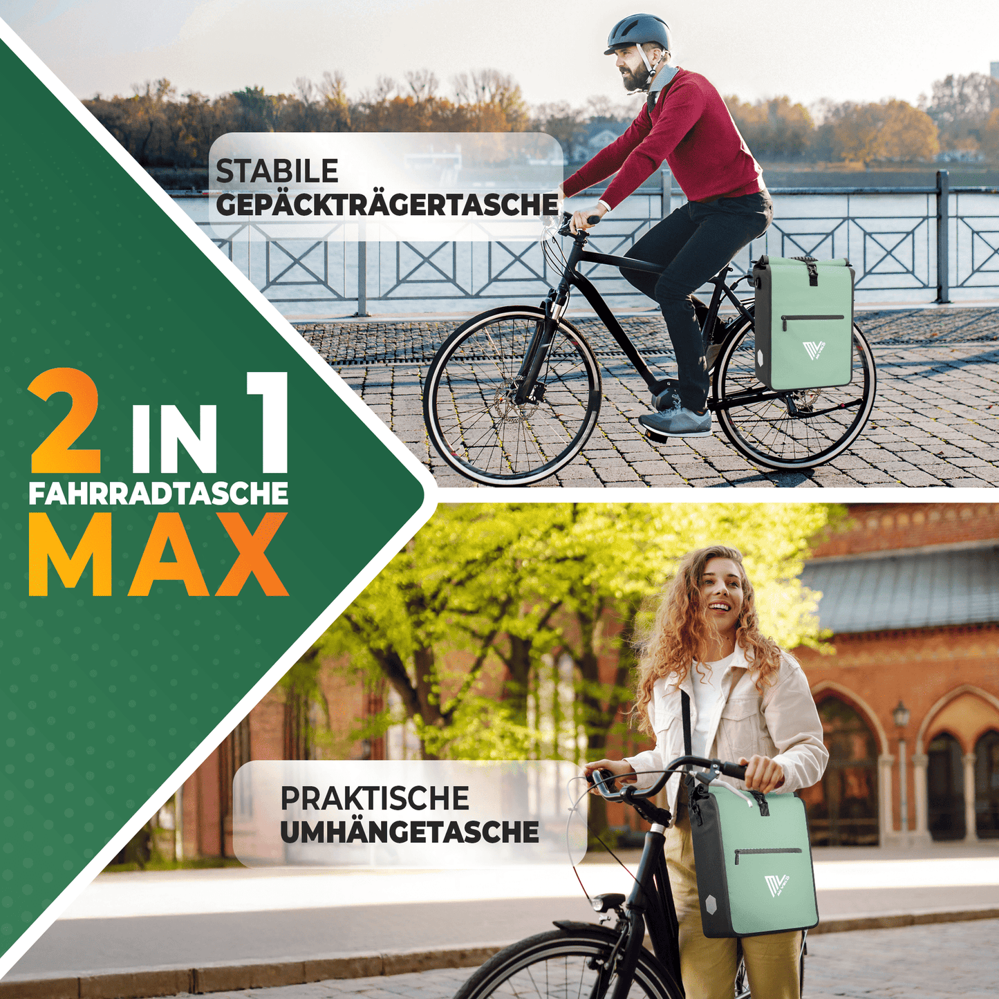 MiVelo Max - Sacoche étanche 2-en-1 pour porte-bagages - Menthe - 25 L