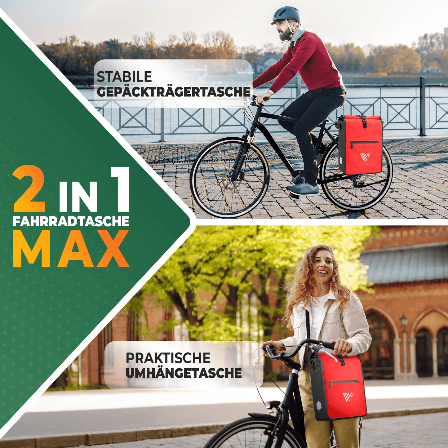 MiVelo Max - Sacoche étanche 2-en-1 pour porte-bagages - Rouge - 25 L