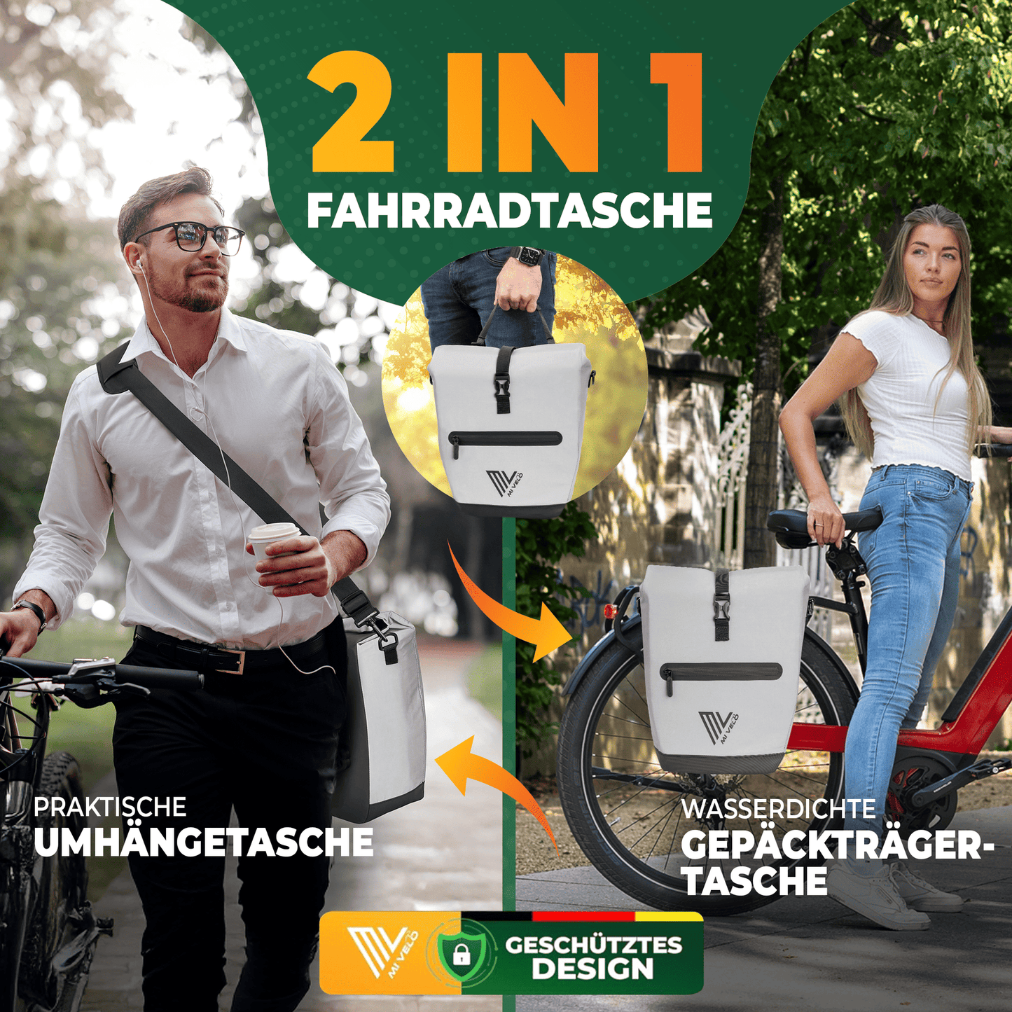 Mivelo 2-in-1 sacoche pour porte-bagages Capax 25L - étanche - 58 x 24/32 x 16 cm - entièrement réfléchissante