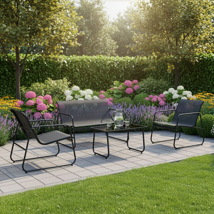 Jusky Set Garden Terrace Furniture - Sofa, 2 Armairs, Table