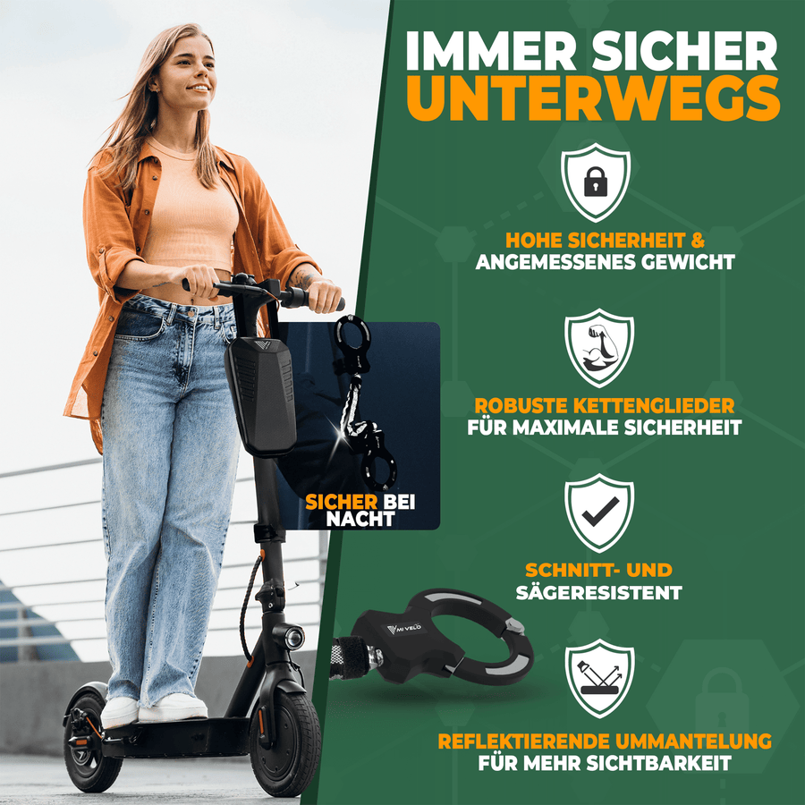 MIVELO Serrure à menottes pour vélos et scooters électriques - Niveau de sécurité 10 - Compacte et très résistante - Noire - 30 x 5 x 2 cm