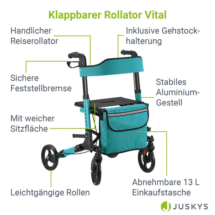 Rollator Vital en aluminium avec siège - Léger et pliable
