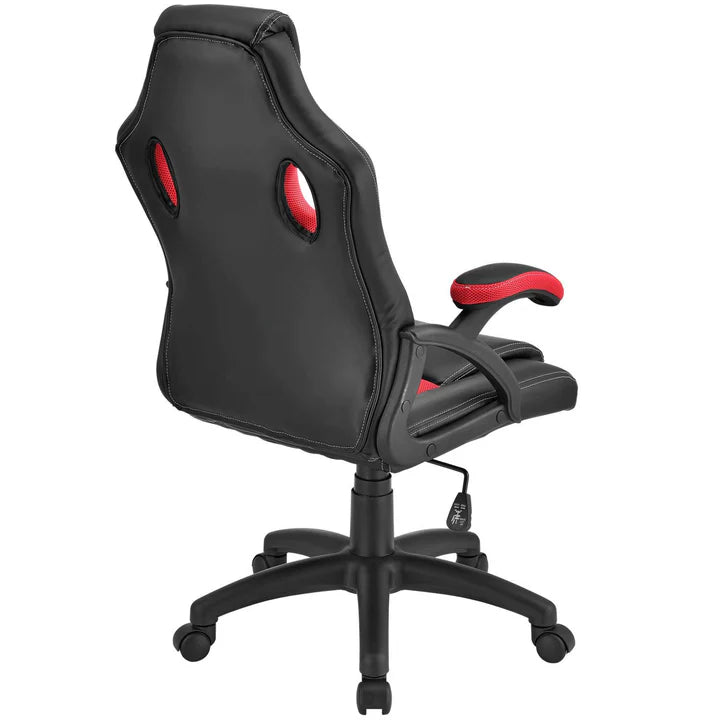 Juskys - Racing Office Chair Montreal - 111 x 47 x 52 cm - équipé d'un dossier inclinable et d'un insert en mesh et d'un ressort à gaz - pour le jeu et le bureau - cuir synthétique rouge et noir et métal