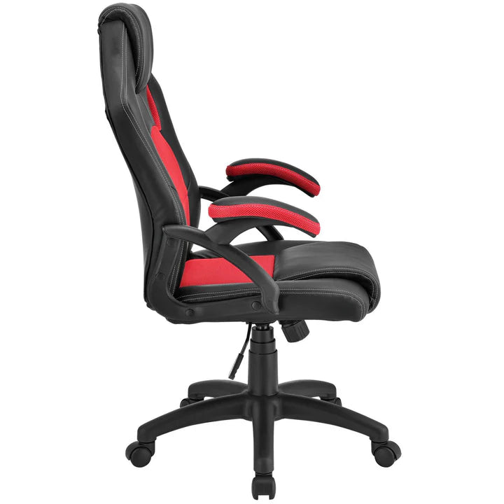 Juskys - Racing Office Chair Montreal - 111 x 47 x 52 cm - équipé d'un dossier inclinable et d'un insert en mesh et d'un ressort à gaz - pour le jeu et le bureau - cuir synthétique rouge et noir et métal
