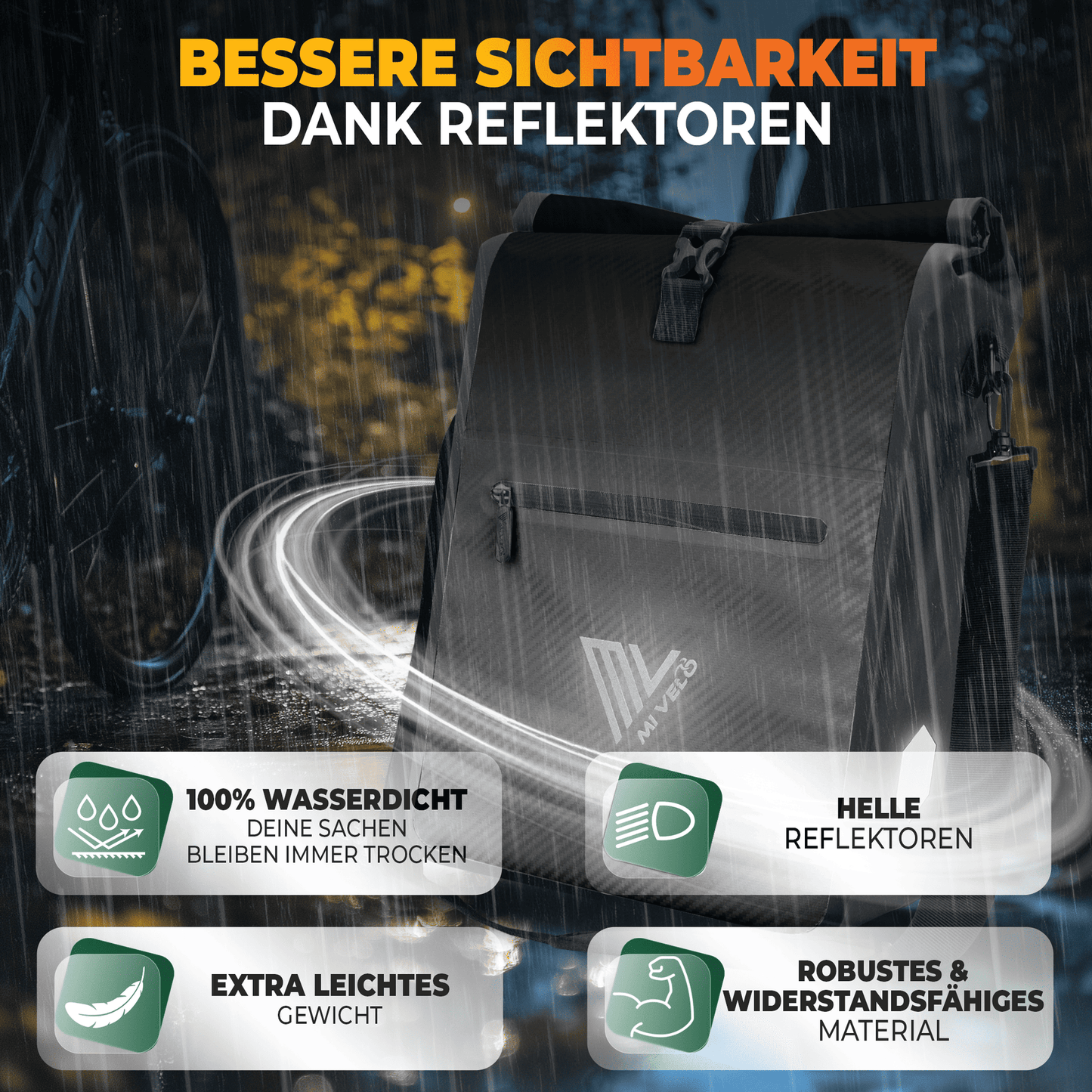 MiVelo Max - Sacoche étanche 2-en-1 pour porte-bagages - Noir - 25 L
