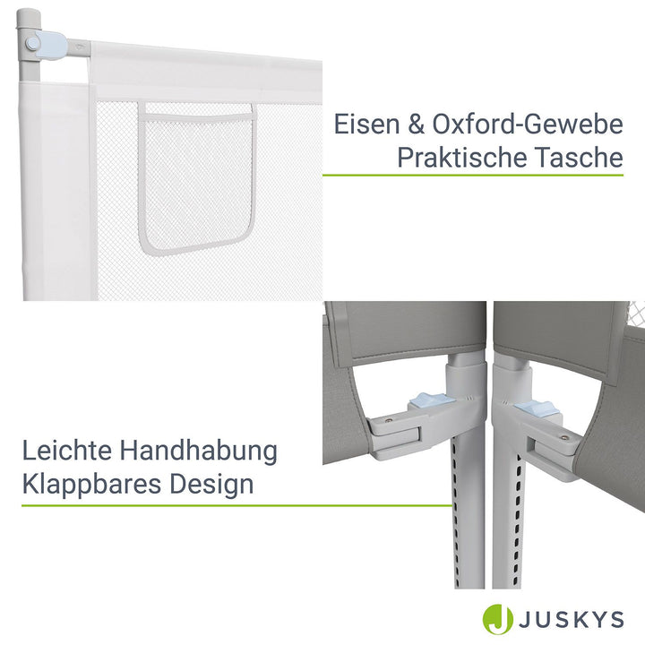 Juskys Barrière de Lit pour Bébé - Gris - Hauteur réglable - 200 x 71-101 cm