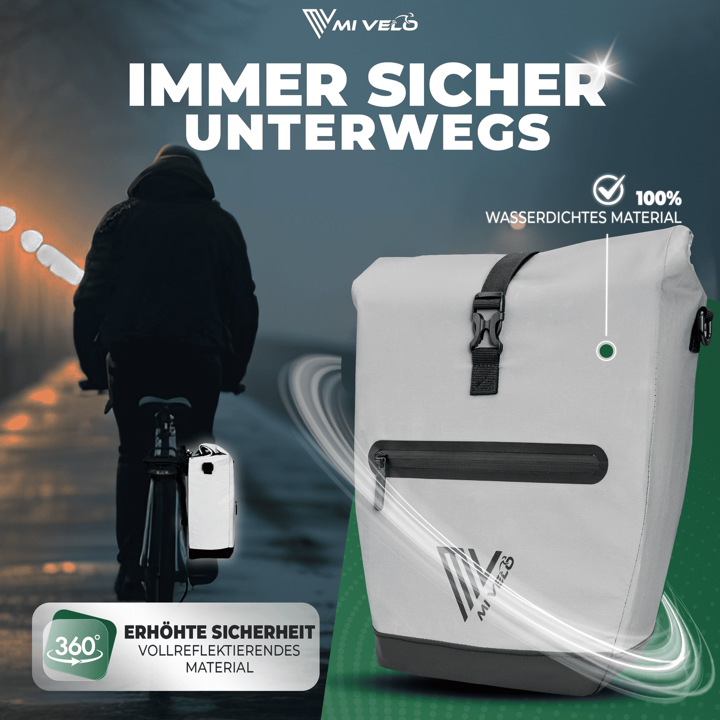 Mivelo 2-in-1 sacoche pour porte-bagages Capax 25L - étanche - 58 x 24/32 x 16 cm - entièrement réfléchissante