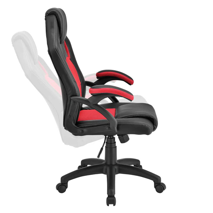 Juskys - Racing Office Chair Montreal - 111 x 47 x 52 cm - équipé d'un dossier inclinable et d'un insert en mesh et d'un ressort à gaz - pour le jeu et le bureau - cuir synthétique rouge et noir et métal