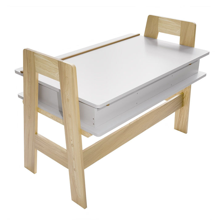 Bureau pour enfants Juskys Fietje Plus avec plateau réglable et rangement - Blanc/Naturel - 94 x 76 x 63 cm