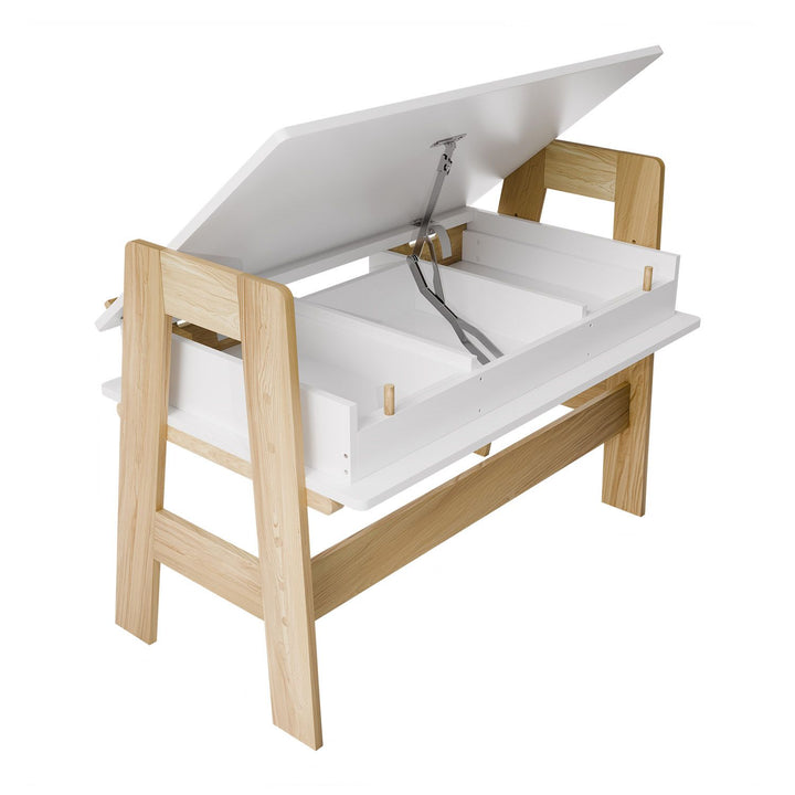 Bureau pour enfants Juskys Fietje Plus avec plateau réglable et rangement - Blanc/Naturel - 94 x 76 x 63 cm
