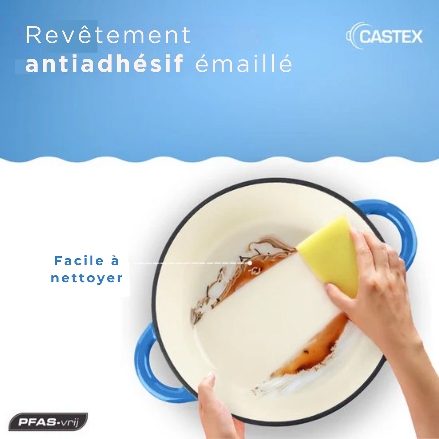 Cocotte - Castex - Casserole en fonte - Compatible toutes sources de chaleur - 4.65L - Bleu