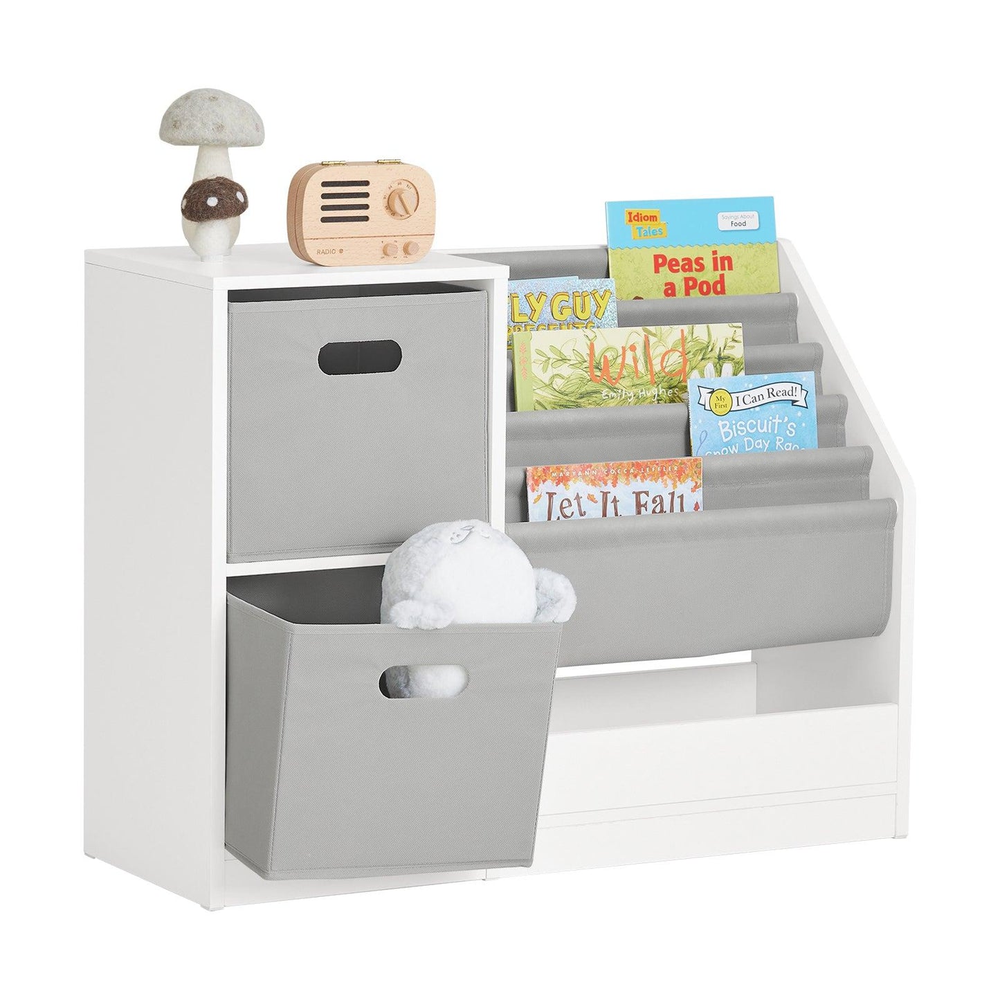 SoBuy Bibliothèque pour enfants avec 2 paniers - Max. 40 kg - 80 x 30 x 61 cm - Blanc / Gris
