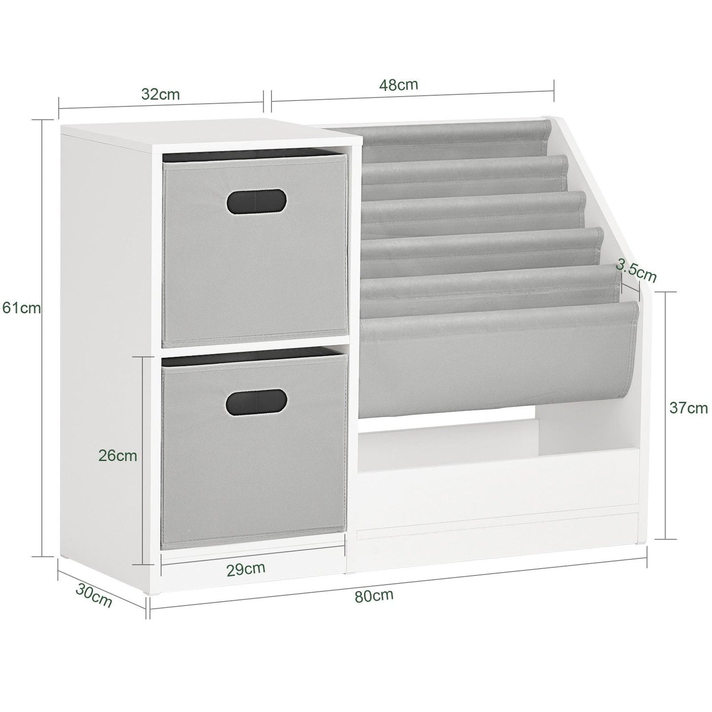 SoBuy Bibliothèque pour enfants avec 2 paniers - Max. 40 kg - 80 x 30 x 61 cm - Blanc / Gris