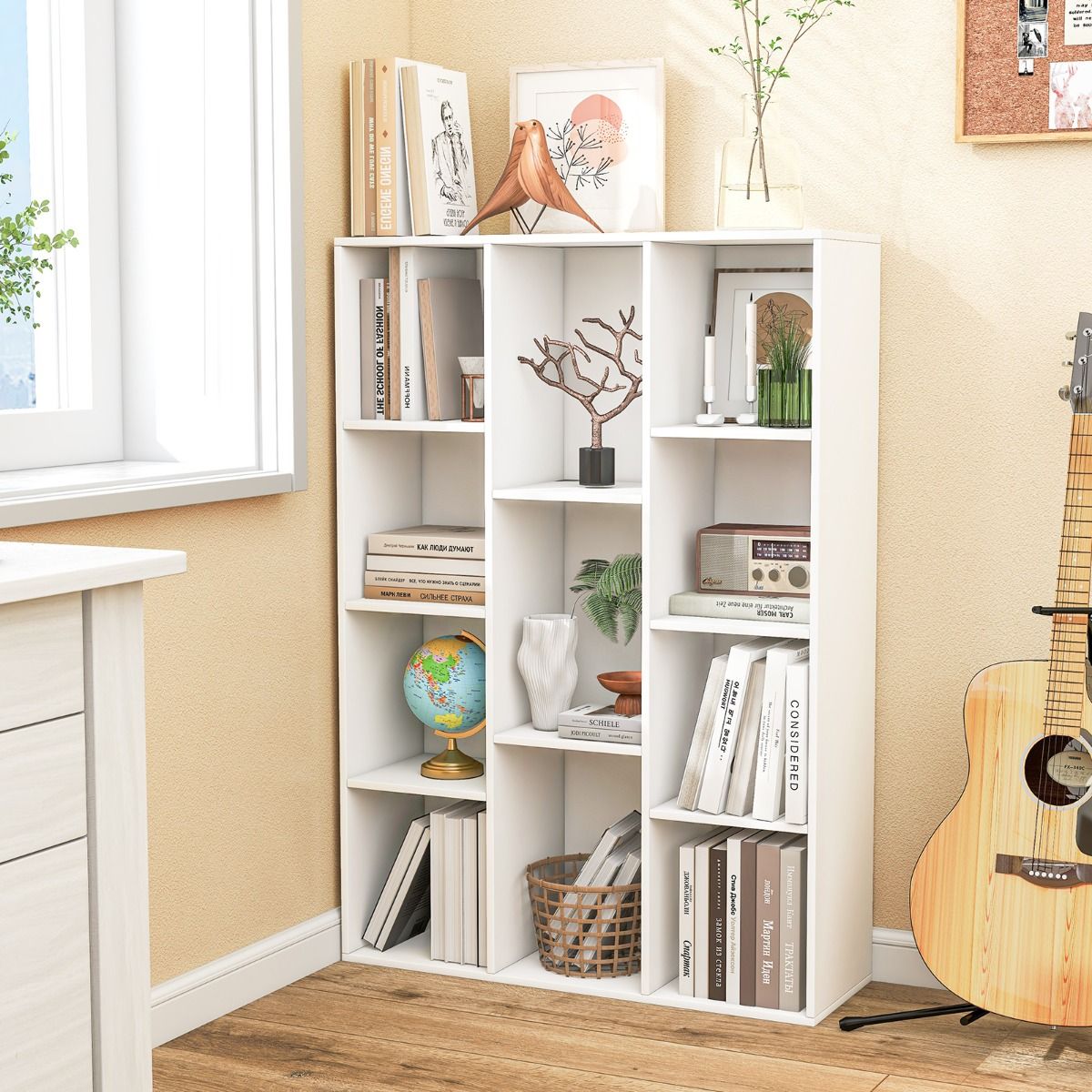 Coast Bookcase 11 Compartments White 74x24x106 cm - Etagère géométrique moderne avec protection contre le basculement