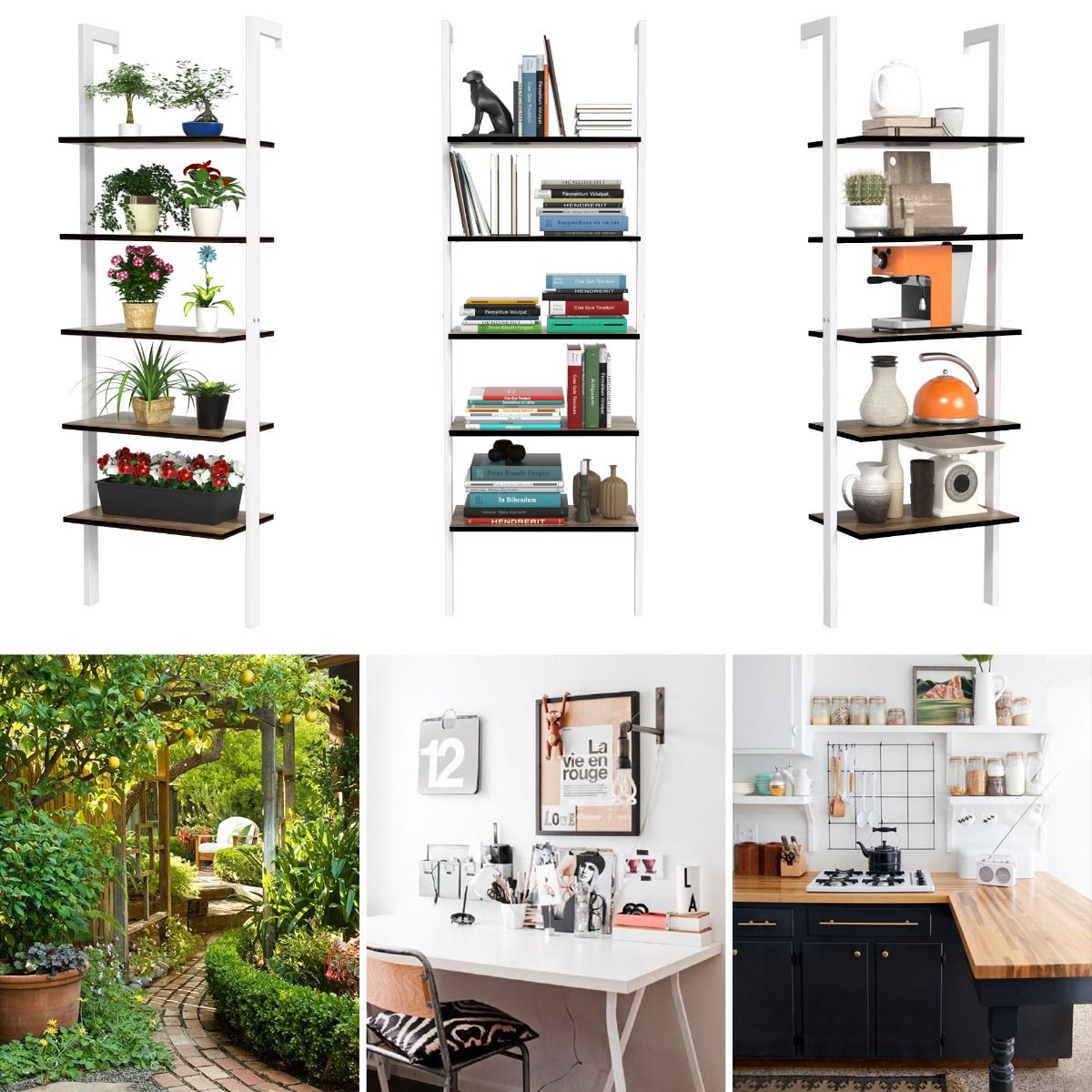 Coast 5-Layer Ladder Shelf Bookcase 61x30x183 cm White - Rack de rangement et d'exposition peu encombrant