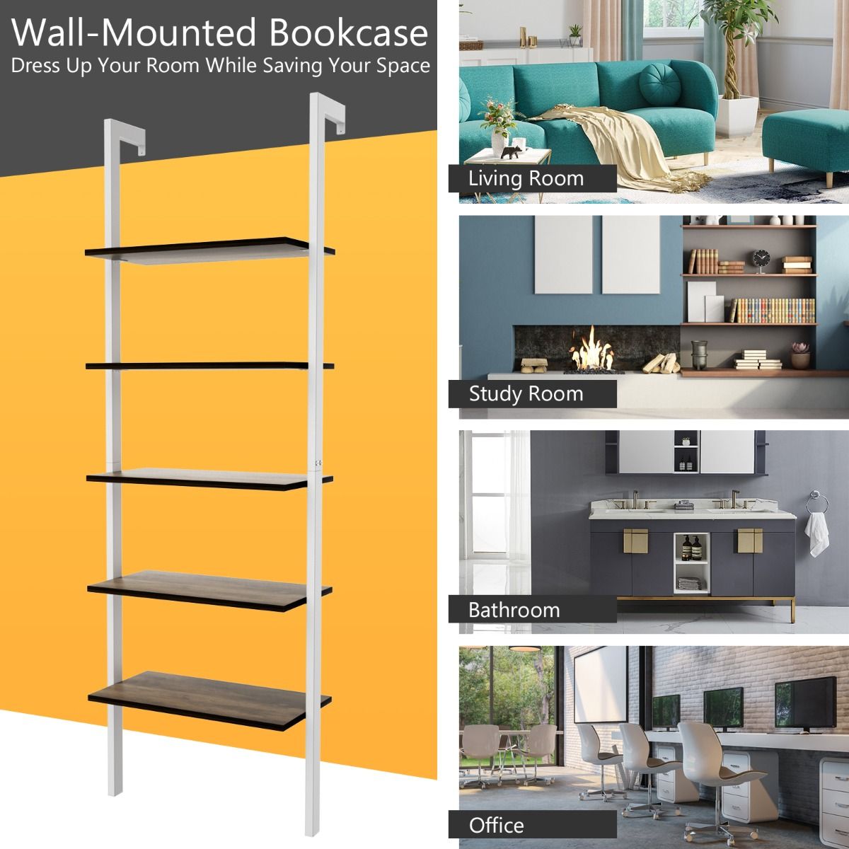 Coast 5-Layer Ladder Shelf Bookcase 61x30x183 cm White - Rack de rangement et d'exposition peu encombrant