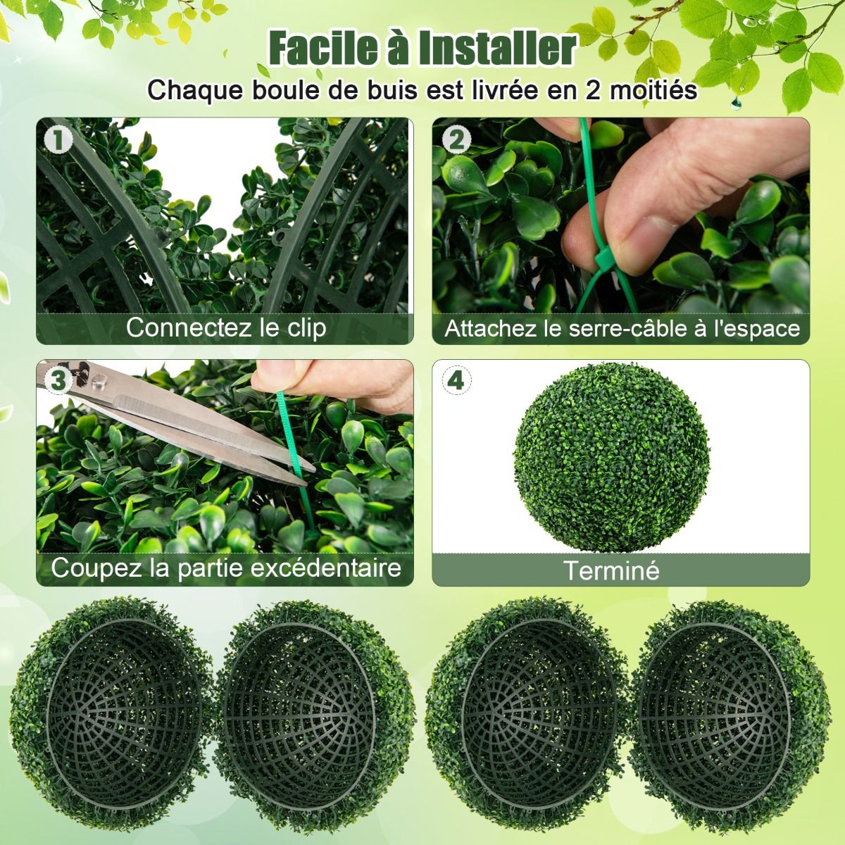 Bulbe de buis Coast - Plante artificielle - 2 pièces - Ø50 cm - Vert